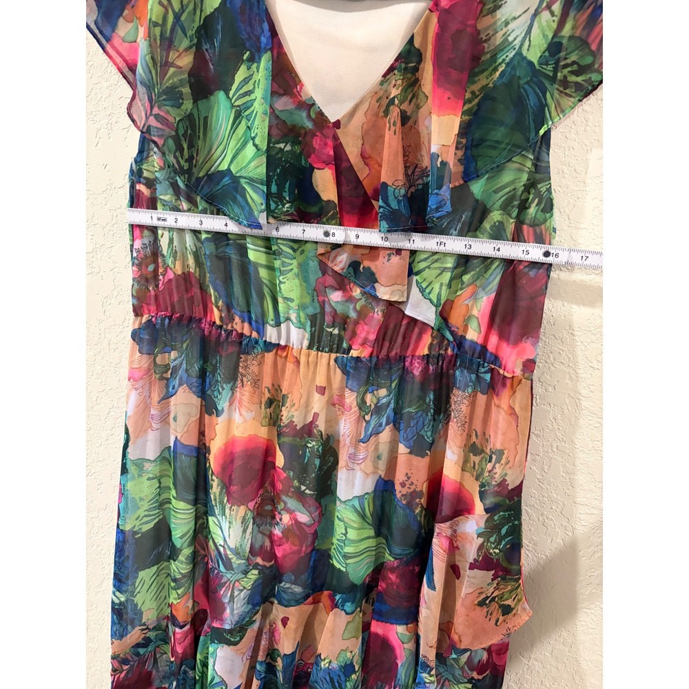 Soft Surroundings Petite Large Tropical Floral Chiffon Ruffle Maxi Dress Multi - Picture 6 of 6